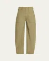 Mother Fangirl Fatigue Flood Barrel-leg Cotton Trousers In Green