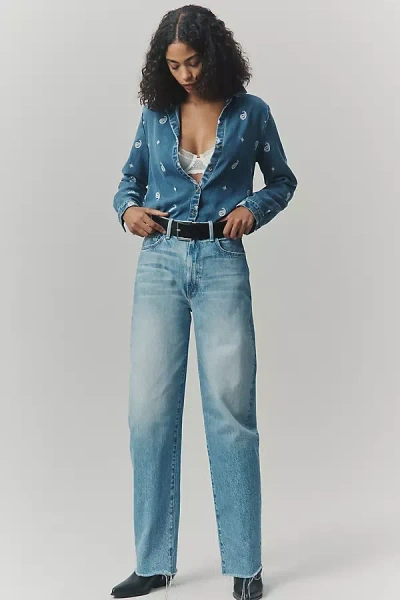 Mother The Fangirl Hover Fray Mid-rise Tapered Jeans In Blue