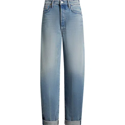 Mother The Fangirl Skimp Cuff Barrel Leg Jeans In Blue