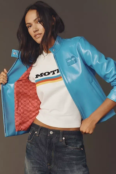 Mother The Fast Lane Faux-leather Moto Jacket In Blue