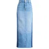 Mother The Flagpole Raw Hem Denim Maxi Skirt In Double Stacked