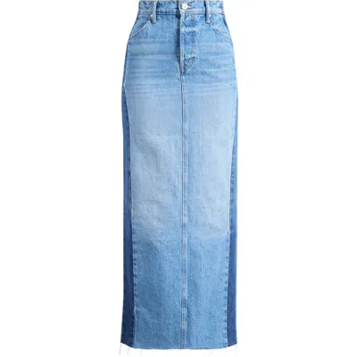 Mother The Flagpole Raw Hem Denim Maxi Skirt In Double Stacked