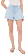 Mother The Flutter Frayed High Waist Flare Denim Shorts In Blue