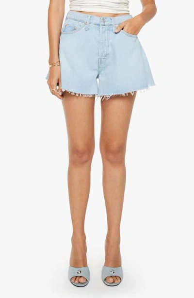 Mother The Flutter Frayed High Waist Flare Denim Shorts In Blue