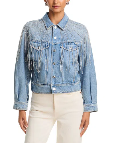Mother The Fly Away Fringed Jean Jacket In Sparkle Emergency Kit In Blue