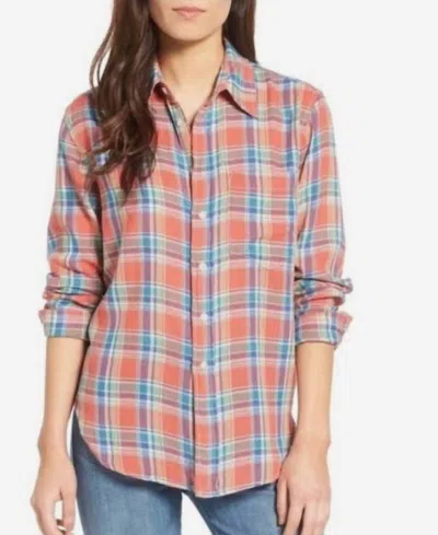 Mother The Frenchie Plaid Linen Blend Button Down Shirt In Multi