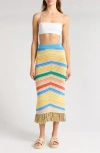 Mother The Fringe Midi Skirt Candy Stripe In Candy Stripe
