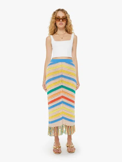 Mother The Fringe Midi Skirt Candy Stripe In White