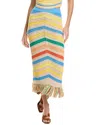 Mother The Fringe Midi Skirt Candy Stripe In White
