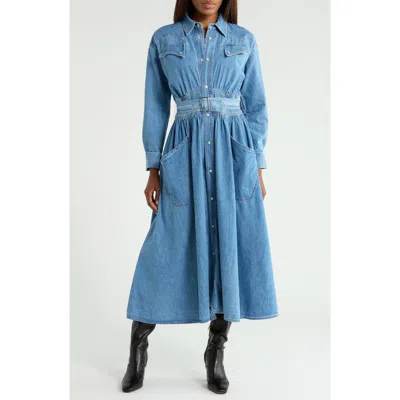 Mother The Gallop Denim Midi Dress In Playing For Keeps