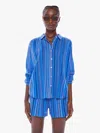 MOTHER THE GET DOWN BUTTON DOWN CATCH MY DRIFT SHIRT IN BLUE, SIZE LARGE