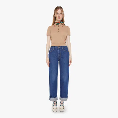Mother Chloe Fineman X The Glider Hover Cuff Cabin Fever Jeans In Blue