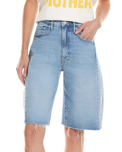 Mother The Whole Lot Zip Fray Low-rise Wide-leg Denim Shorts In Blue