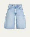 Mother The Half-pipe Frayed Hem Denim Bermuda Shorts