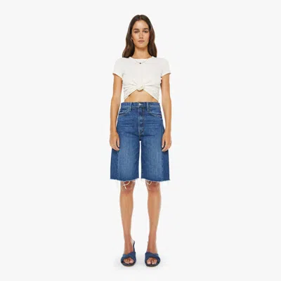 Mother The Half-pipe Frayed High Waist Bermuda Shorts In Blue