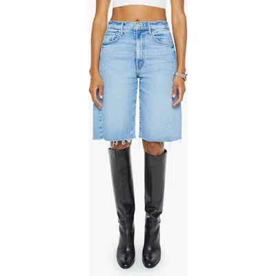 Mother The Half-pipe Frayed Hem Denim Bermuda Shorts In Purple