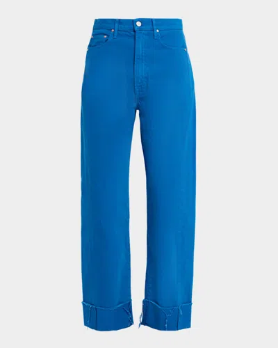 Mother The Halfpipe Ankle Cuff Fray Jeans In Blue