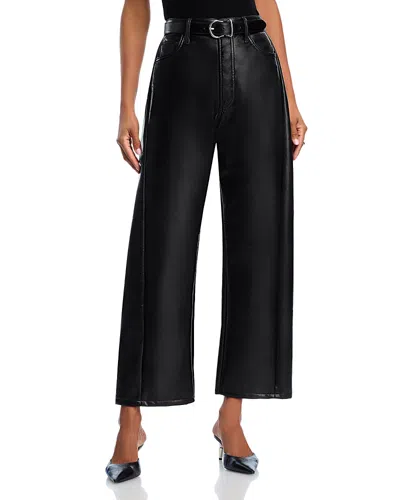 Mother The Half Pipe Flood High Waist Coated Leather Pants In Black