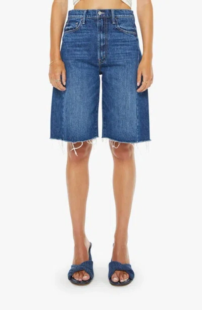 Mother The Half-pipe Frayed High Waist Bermuda Shorts In Blue