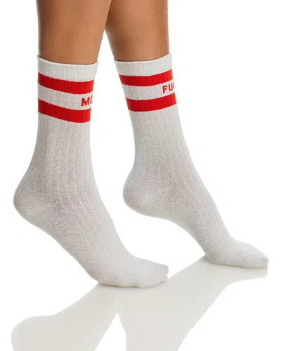 Mother The Halfstep Striped Cuff Socks In White