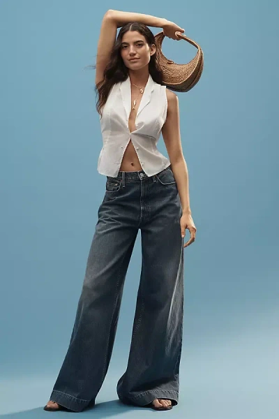 Mother The Headliner Sneak High-rise Wide-leg Jeans In Gray