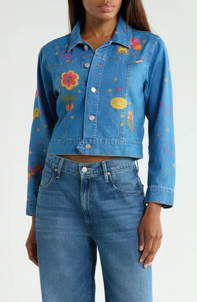 Mother The Heyday Cropped Embroidered Jacket In Blue