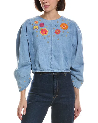 Mother The Heyday Puff Sleeve Top In Blue