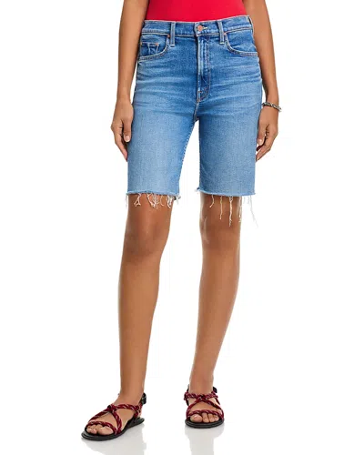 Mother The High Waisted Rider Bermuda Shorts In Float My Boat In Blue