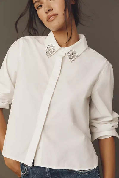 Mother The Honor Embellished Buttondown Shirt In White