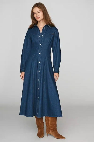 Mother The Honor Roll 100% Cotton Denim Shirtdress In Dark Wash