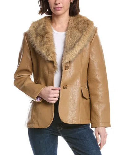 Mother The Hot Under The Collar Faux Leather Jacket With Faux Fur Trim In Brown
