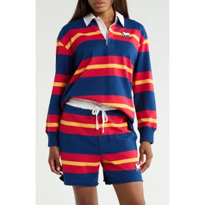 Mother The Huddle Rugby Shirt In Estate Blue Tango Red N Beeswa