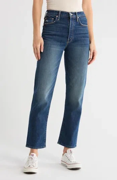 Mother The Huffy Flood High Waist Ripped Straight Leg Jeans In Blue