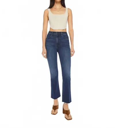 Mother The Hustler Ankle Fray Flare Jeans In Dark Blue