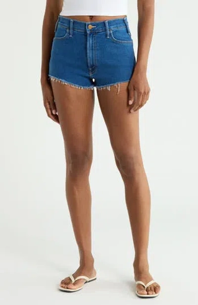 Mother The Hustler Fray Mini Shorts In Blue