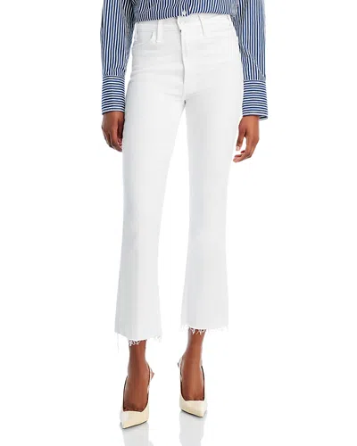 Mother The Hustler High Rise Frayed Flare Leg Ankle Jeans In Fairest Of Them All In White