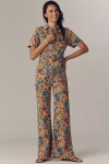 Mother The Hustler Roller Short-sleeve Jumpsuit In Sand