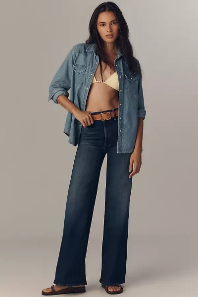 Mother The Hustler Roller Sneak High-rise Wide-leg Jeans In Blue