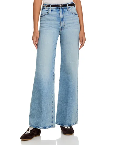 Mother The Hustler Roller Sneak High Rise Wide Leg Jeans In I Confess In Blue