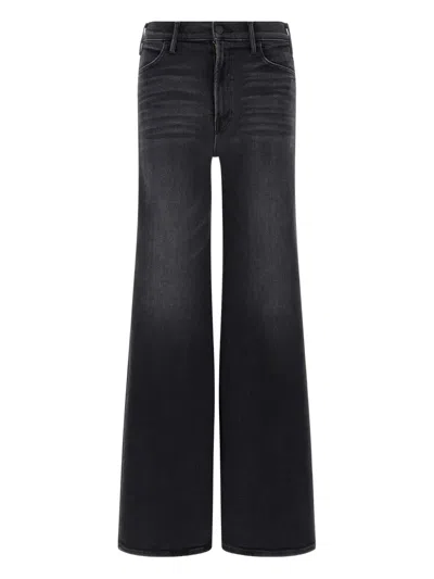 Mother Wide-leg Cropped Jeans With Frayed Hem In Black