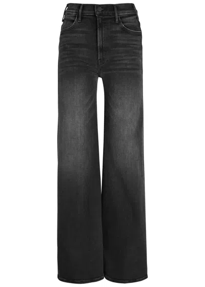 Mother The Hustler Roller Sneak Wide-leg Jeans In Black