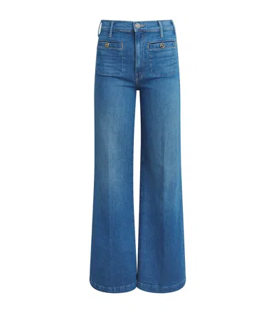 Mother Womens Whisk Me Away Hustler Roller Sneak Wide-leg Denim Jeans In Blue