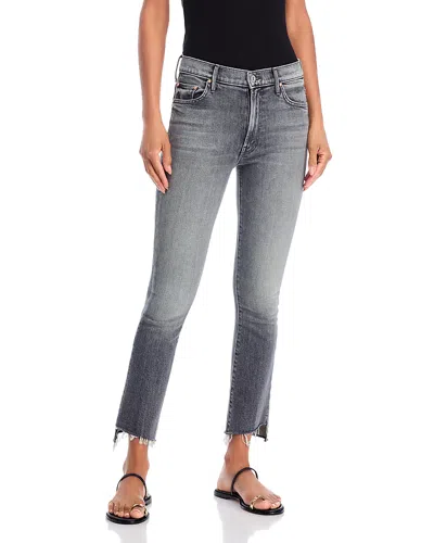 Mother The Insider Crop Step Fray Jeans In Moshpit Memories In Gray