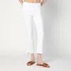 Mother The Tripped Distressed Bootcut Ankle Jeans In White