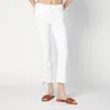 Mother The Tripped Distressed Bootcut Ankle Jeans In White