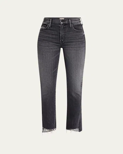 Mother The Insider Crop Step Fray Jeans In Black