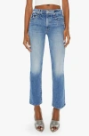 Mother The Mid Rise Dazzler Ankle Fray Riding The Cliffside Jeans In Metal Magic