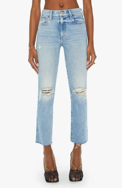 Mother The Insider Flood High Waist Frayed Hem Bootcut Jeans In Peak A Boo