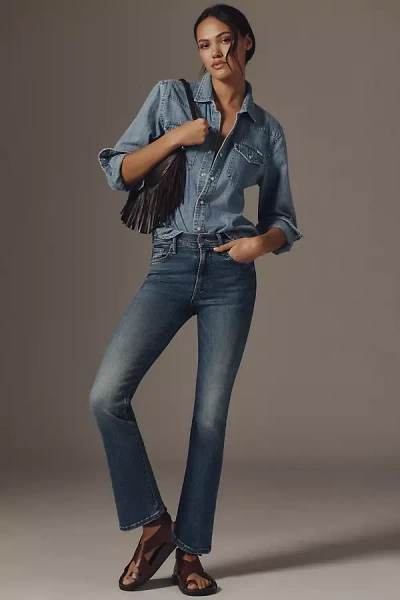 Mother The Insider Flood Mid-rise Fray Jeans In Blue