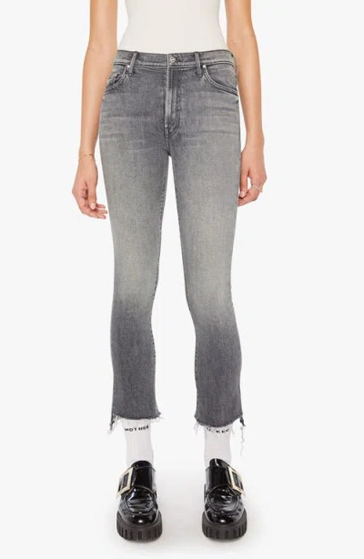 Mother The Insider Frayed Step Hem Crop Bootcut Jeans In Gray